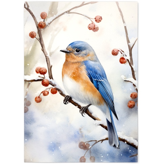 Eastern Bluebird Wall Art Print Poster Unframed - Watercolor Animal Print - Picture 2 of 5